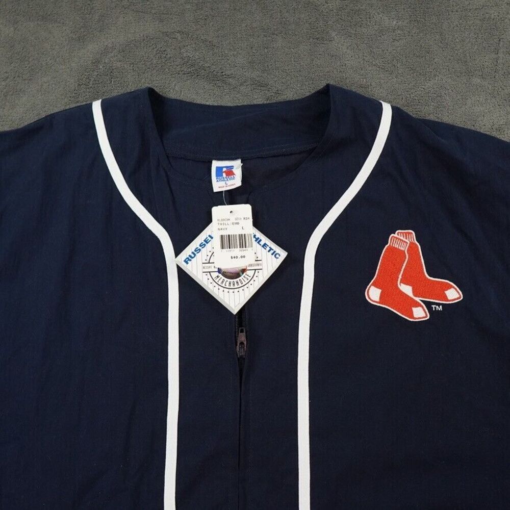 Vintage Boston Red Sox Jersey Large Blue Russell Athletic Zip Up Shirt New Tags